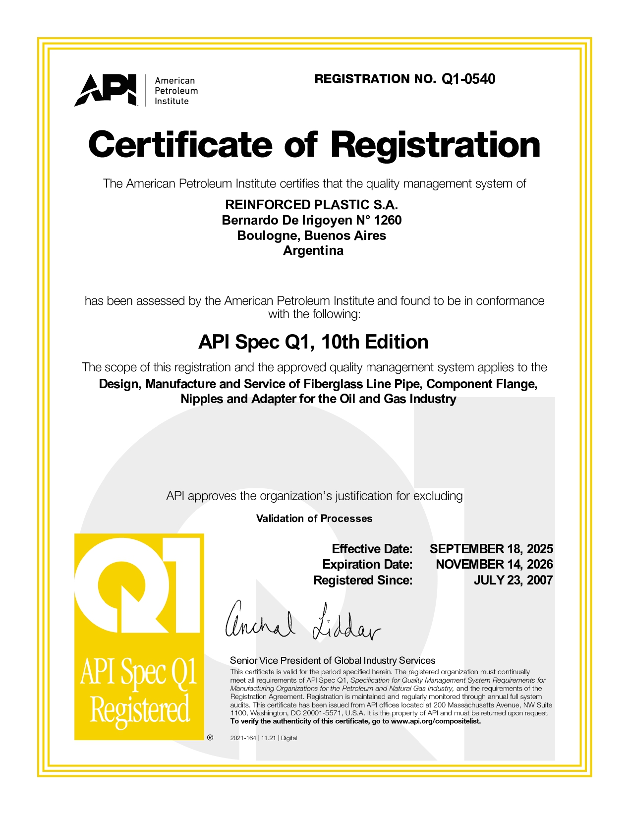 Certificado API Q1